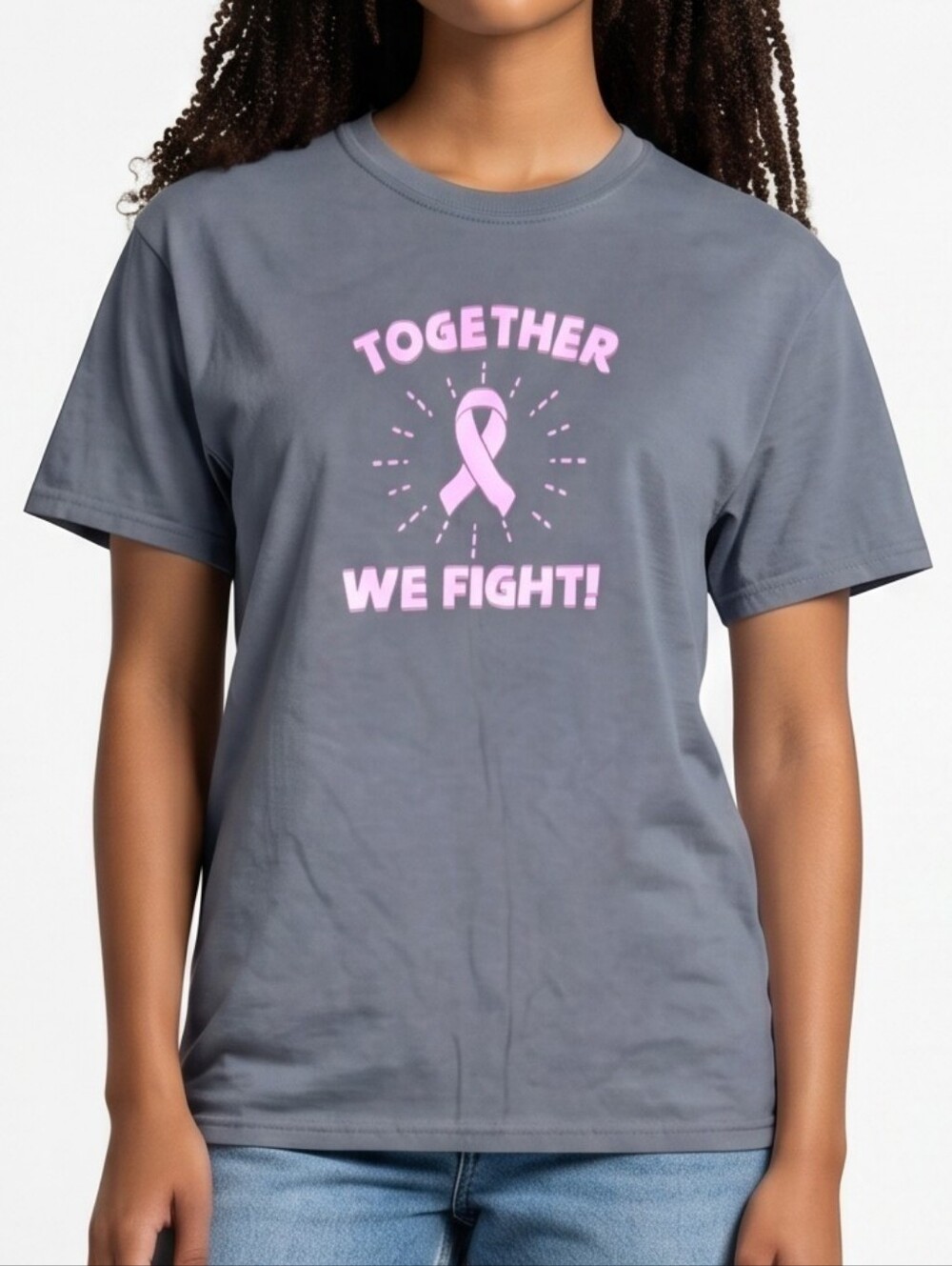 Gildan Gray Tee with Pink Ribbon "Together We Fight"